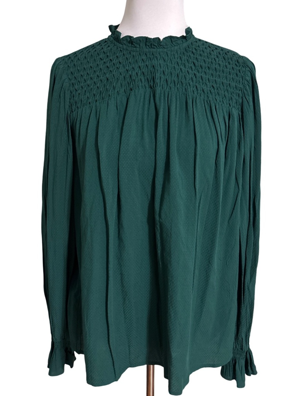 a new day Forest Green Smocked Yoke Ruffle Blouse